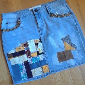 Skirt Denim - Patched Patchwork - Size 28/6P